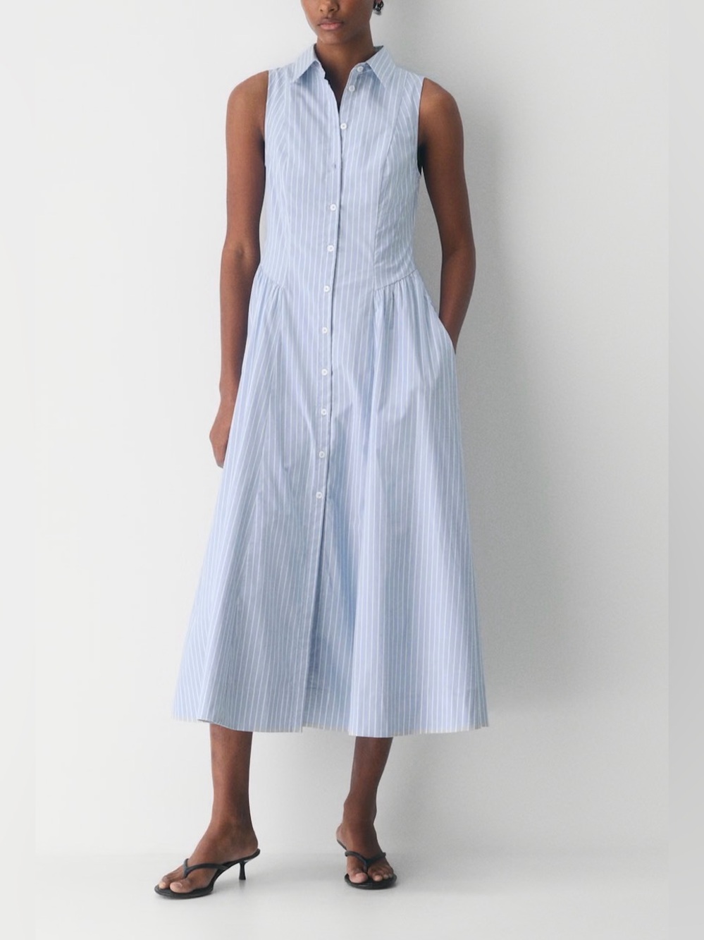 NWT Wilfred Subtext Poplin Dress Sleeveless Blue Pinstripe